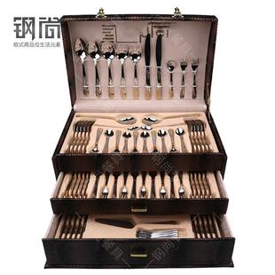 吃牛排刀叉甜品勺金色全套礼盒 高档不锈钢西餐具家用切牛排刀欧式
