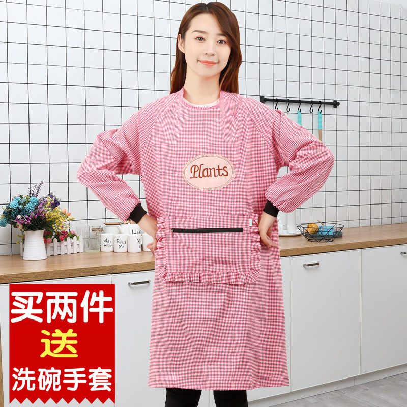 男女时尚长袖围裙 厨房家用烧菜护衣 防水防油大人罩衣纯棉工作服
