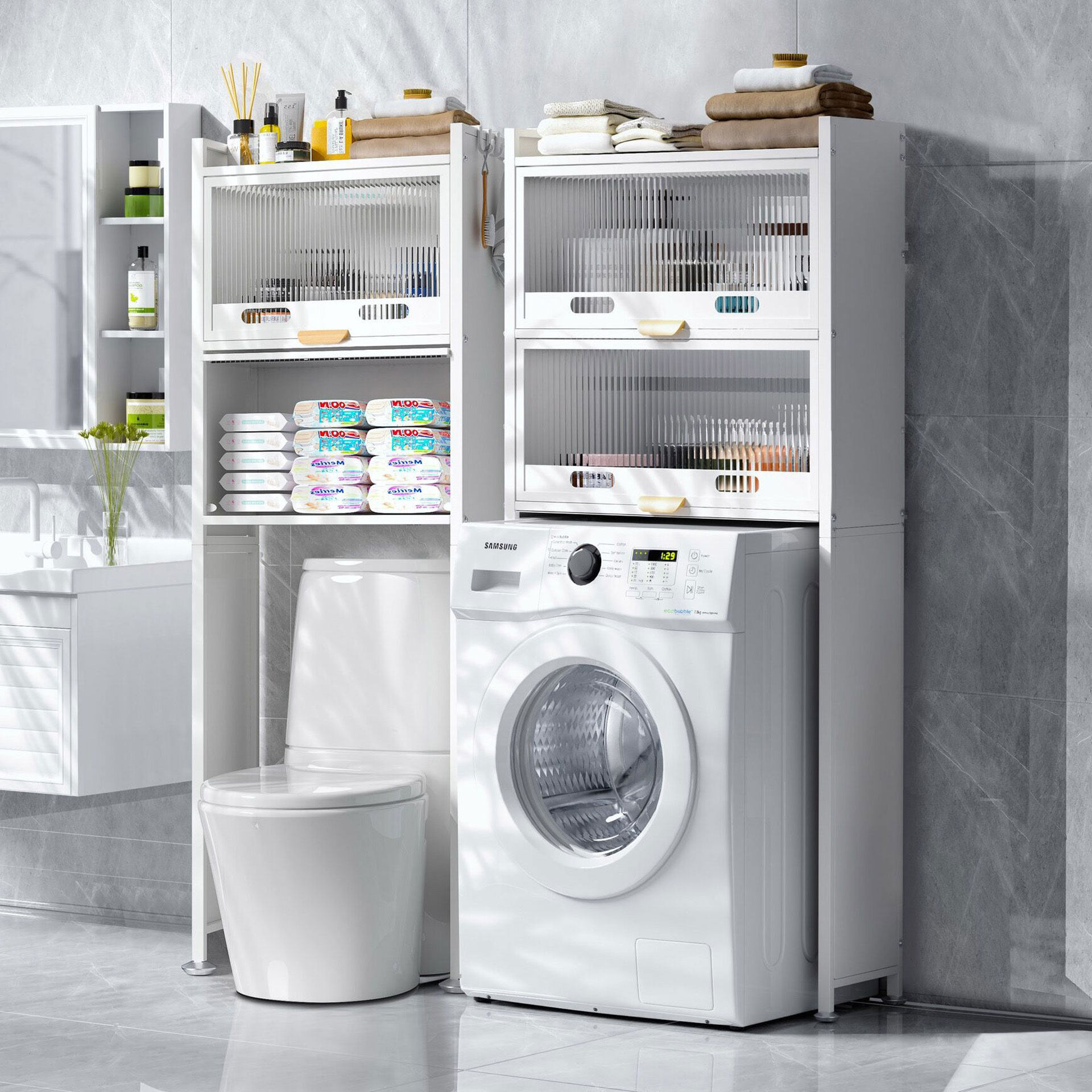 洗衣机置物架带柜门阳台卫生间浴室马桶上方一体多功能储物收纳柜