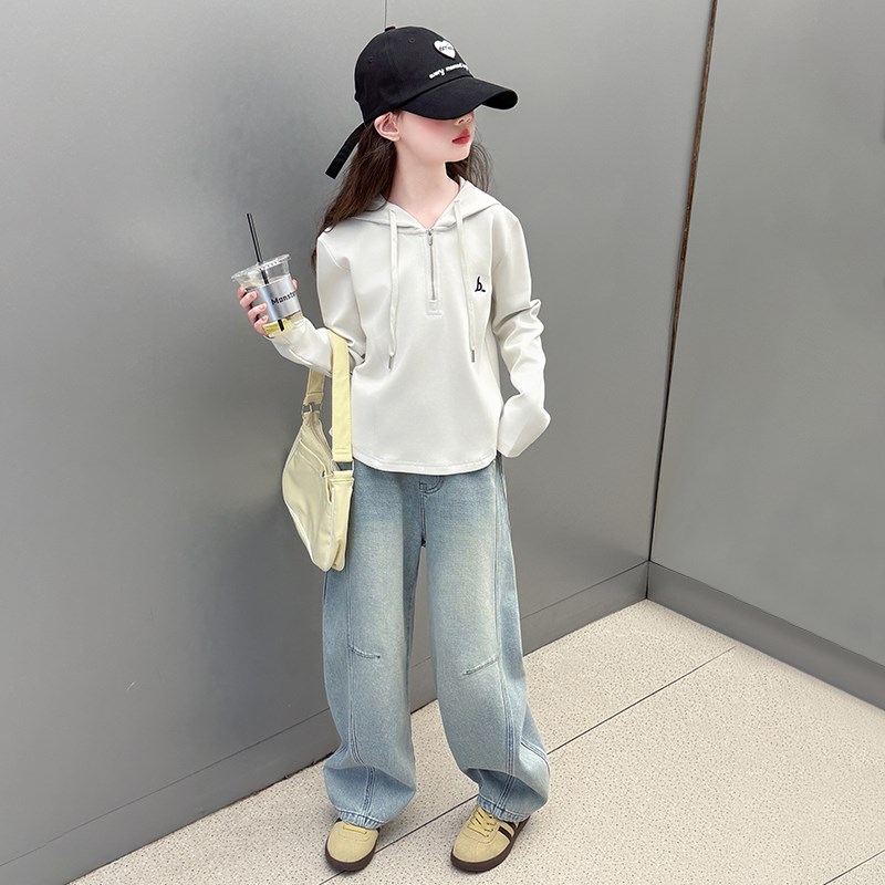 女童套装春秋款2025新款春季大童休闲卫衣儿童秋装连帽上衣牛仔裤