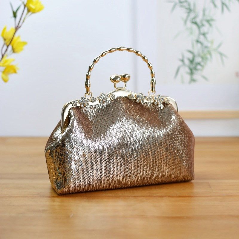阿呆手工小众设计高级感亮片手提包女士宴会配礼服旗袍单肩斜挎包