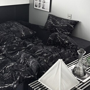 冬季保暖加厚毛绒四件套简约黑色牛奶绒床单N被套床笠款床品三件