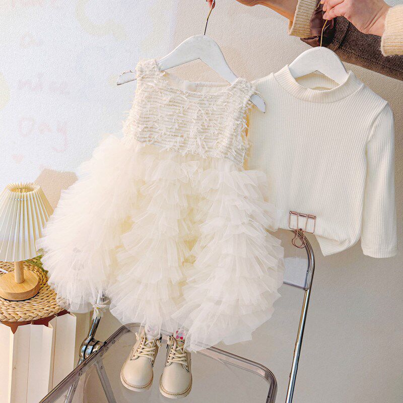 女童连衣裙春秋2025儿童礼服白色高定生日公主裙周岁宝宝裙子套装