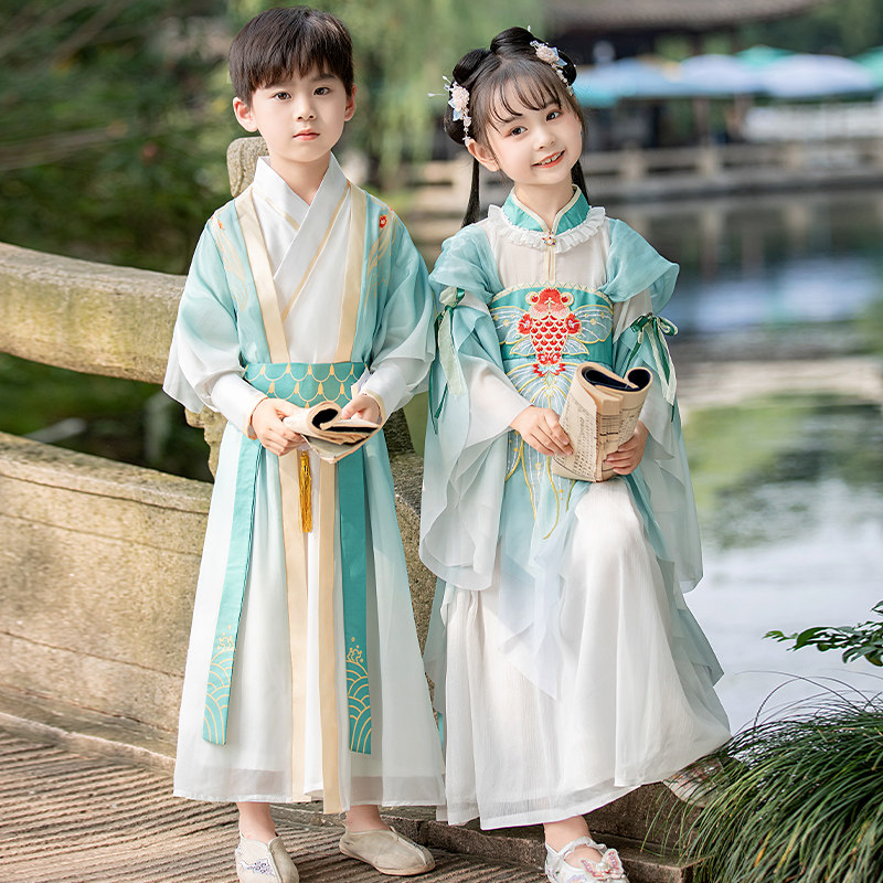 儿童汉服男童国学服装演出服夏季女孩唐装书童古风超仙春秋新款