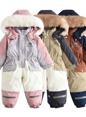 儿童特厚滑雪服婴幼儿爬服连体衣男女童滑雪套装宝宝冲锋衣防水风