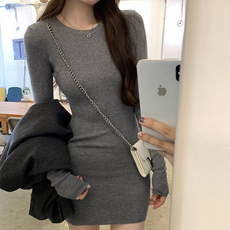 法式内搭打底裙针织衫女秋冬2024新款修身辣妹小个子连衣裙包臀裙