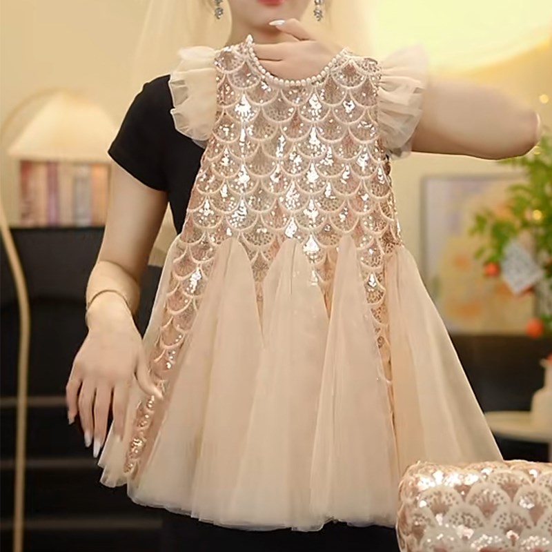 女童连衣裙2025夏季新款儿童洋气亮片背心裙女宝宝时髦沙滩度假裙