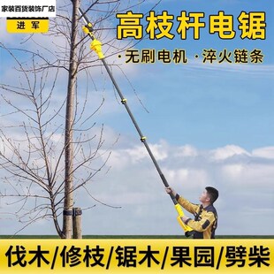 锂电高枝锯电动高枝剪伸缩加长杆充电式 电链锯Q园林树枝修剪高空