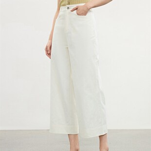 易宪文高腰纯棉阔腿裤2025夏季新款懒人日常立体剪裁宽松九分裤