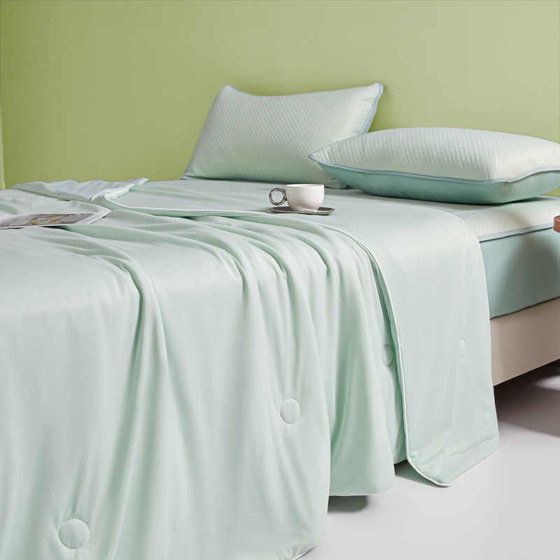 新款类婴级凉g感冰丝夏被四件套可机洗床笠凉席空调被儿童薄被子