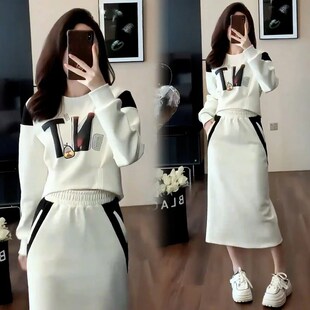 时尚休闲运动服套装女2024春秋季新款小个子洋气卫衣半身裙两件套