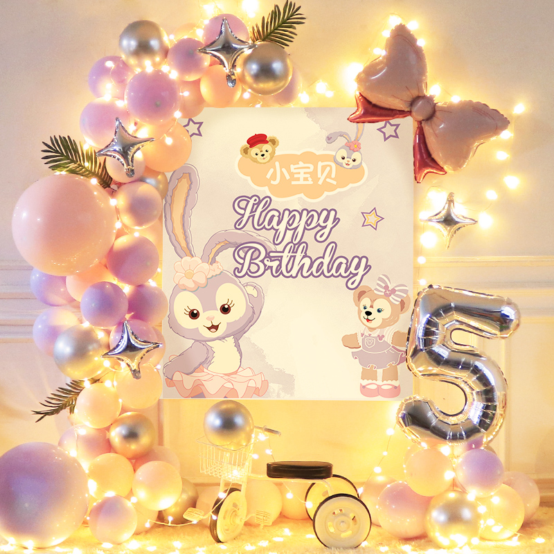 女孩儿童宝宝1一周岁生日装饰场景布置满月百天宴主题背景墙气球
