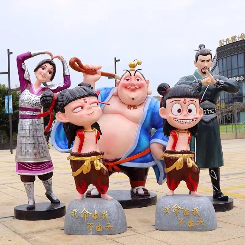 卡通动漫哪吒魔童降世玻璃钢雕塑电影院商场网Q红拍照引流打卡摆