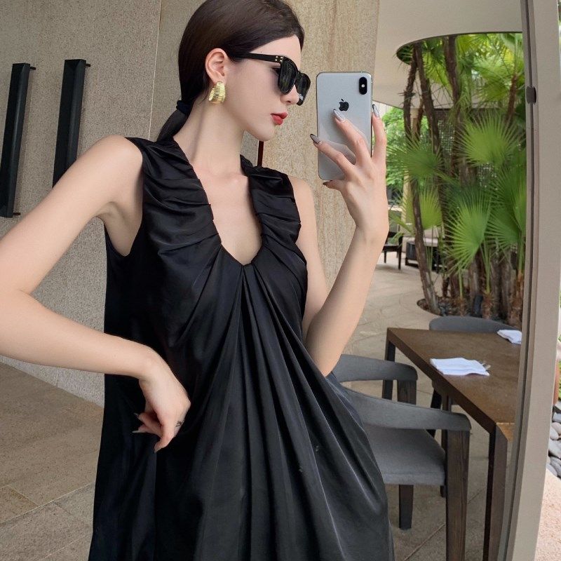 高级感孕妇无袖连衣裙过膝长裙夏季时尚气质潮辣妈孕妇连衣裙黑色
