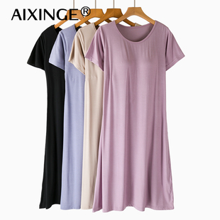 新款短袖睡裙女夏薄款带胸垫连衣裙孕妇睡衣家居服宽松可外穿大码