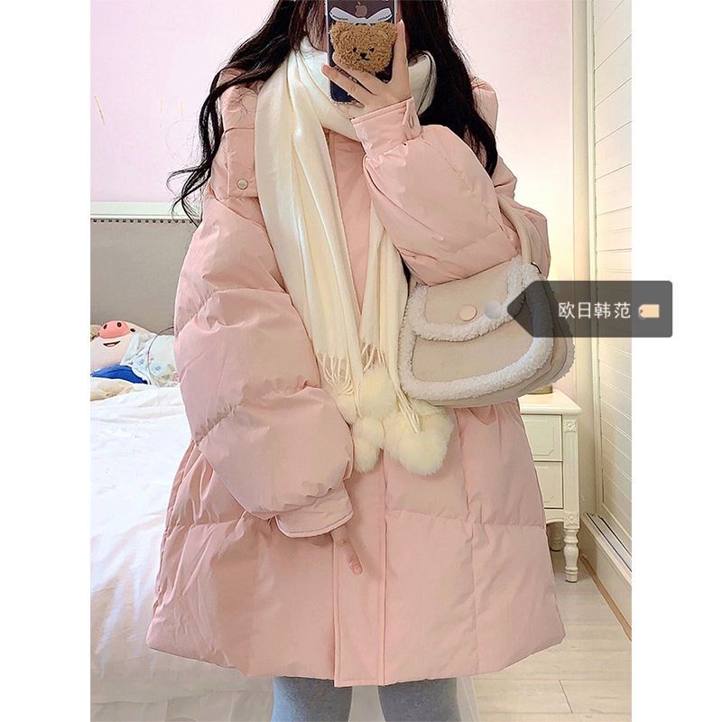 大码连帽羽绒棉服女秋冬2024新款加厚保暖面包服小个子中短款外套