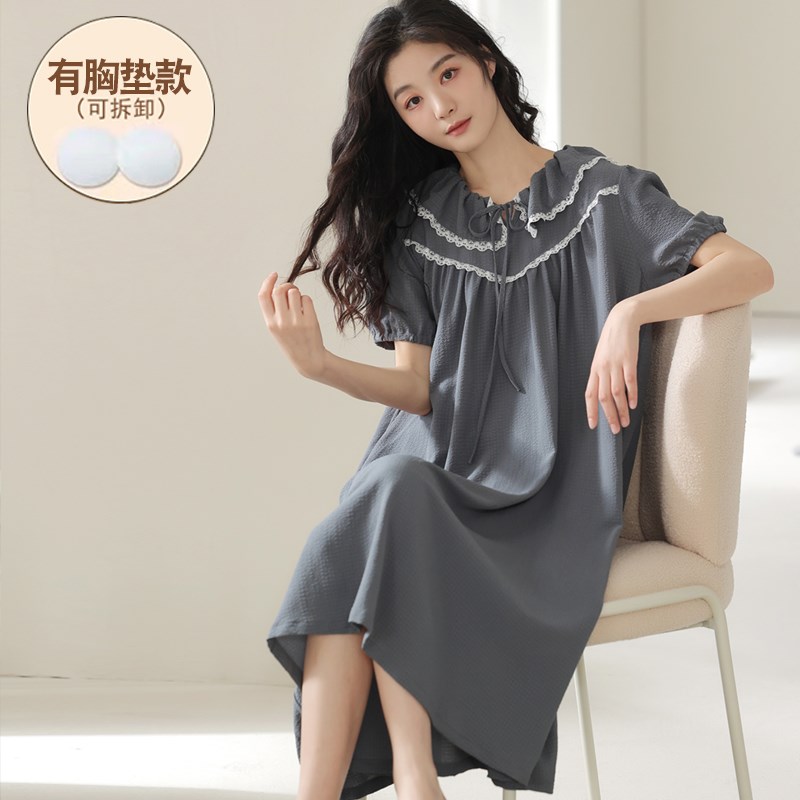 孕妇睡衣女夏款2023新款睡裙短袖纯棉带胸垫可外穿大码休闲家居服