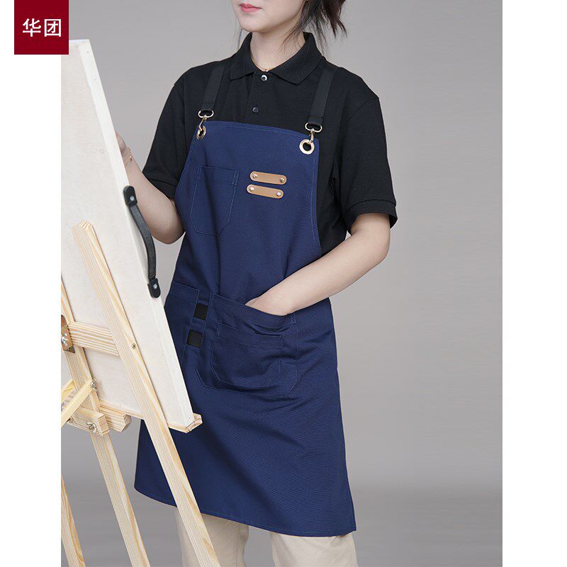 帆布围裙工作服务家居防水咖啡店理发店定制logo男女交叉餐厅花艺