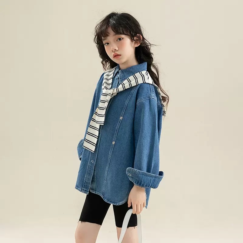 女童牛仔外套韩版春秋季儿童新款休闲衬衣女孩百搭宽松洋气上衣潮