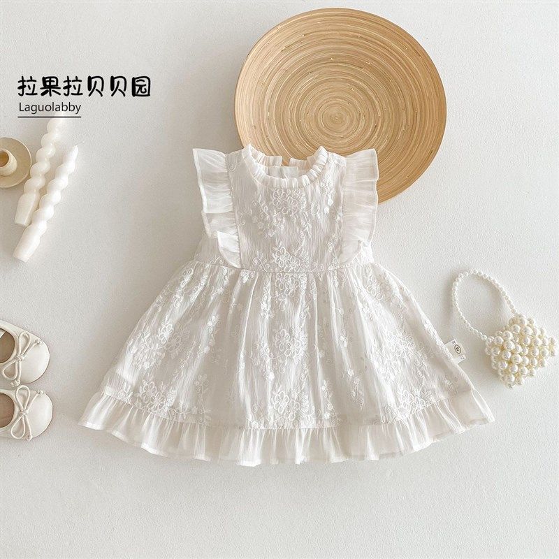 女童蕾丝连衣裙夏季2025新款周岁礼服裙宝宝一岁公主裙洋气小裙子