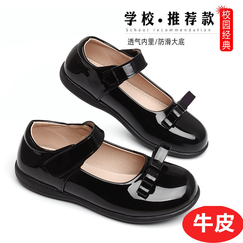 儿童黑色小皮鞋英伦女童上学真皮鞋校裙礼服鞋女孩中学生软皮单鞋