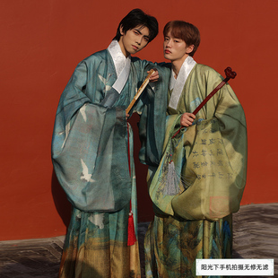 中国风印花纱春夏秋日款 惜物国风 明制汉服千里江山图道袍男女款