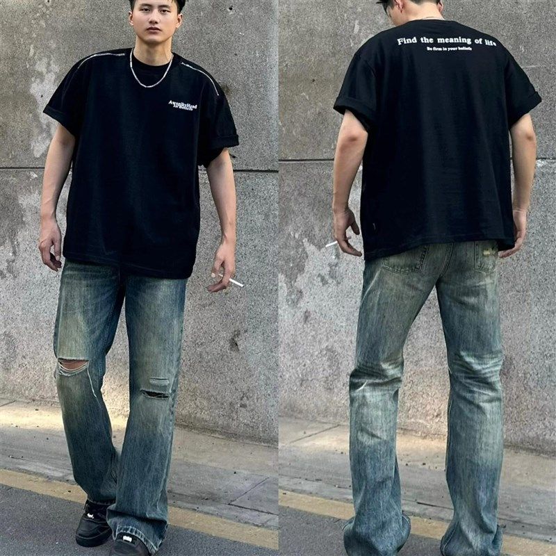 夏季套装男装2025新款潮流宽松短袖T恤夏装搭配一整套男生休闲裤