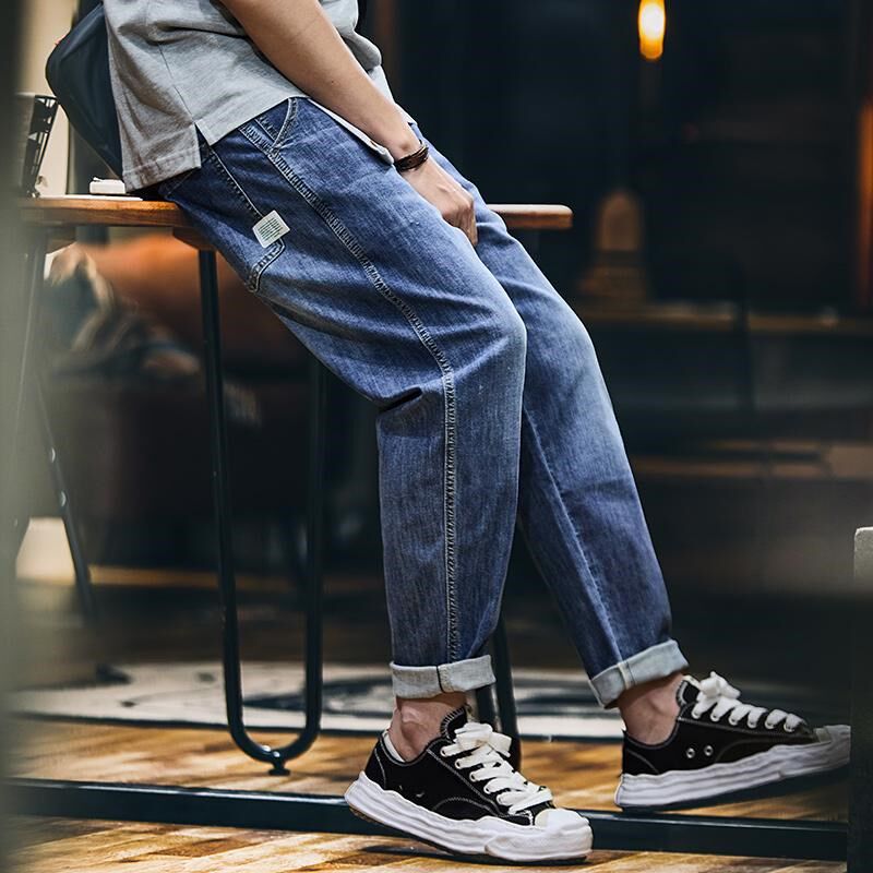 新疆棉弹力牛仔裤男夏季2025新款潮牌宽松锥形冰氧吧薄款九分裤子