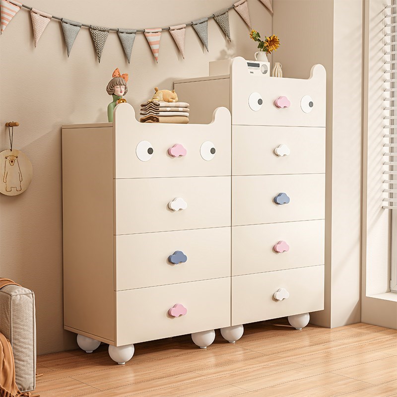 儿童斗柜卧室床头柜收纳柜床尾置物柜客厅靠O墙储物柜子实木五斗