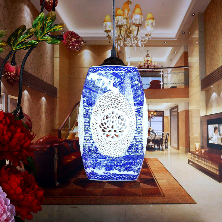 中式灯具陶瓷餐厅单头创意现代简约欧式吧台阳台吊灯玄关过道吊灯