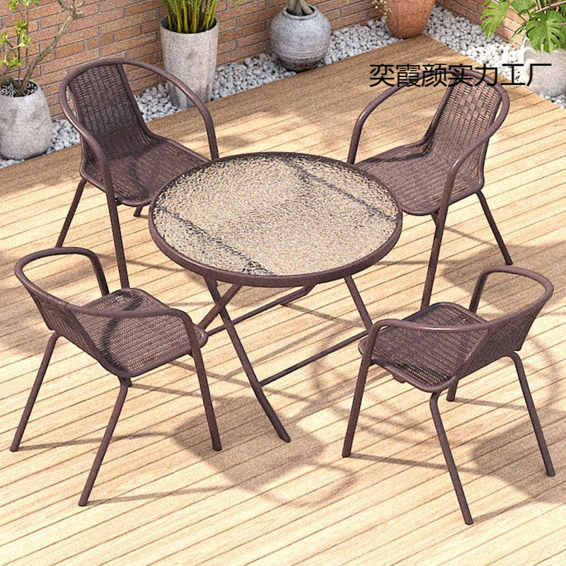 户外桌椅带伞组合庭院露天花园桌椅三件套家用室外休闲阳台小桌椅