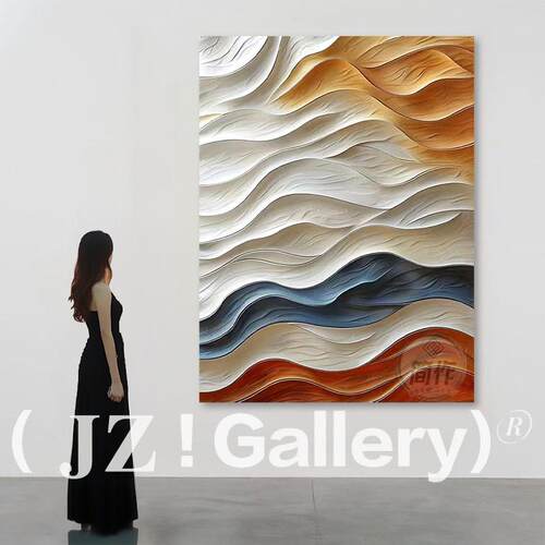 JZ《晴川》客厅大气抽象挂画卧室小众3D浮雕画现代玄关木雕装饰画