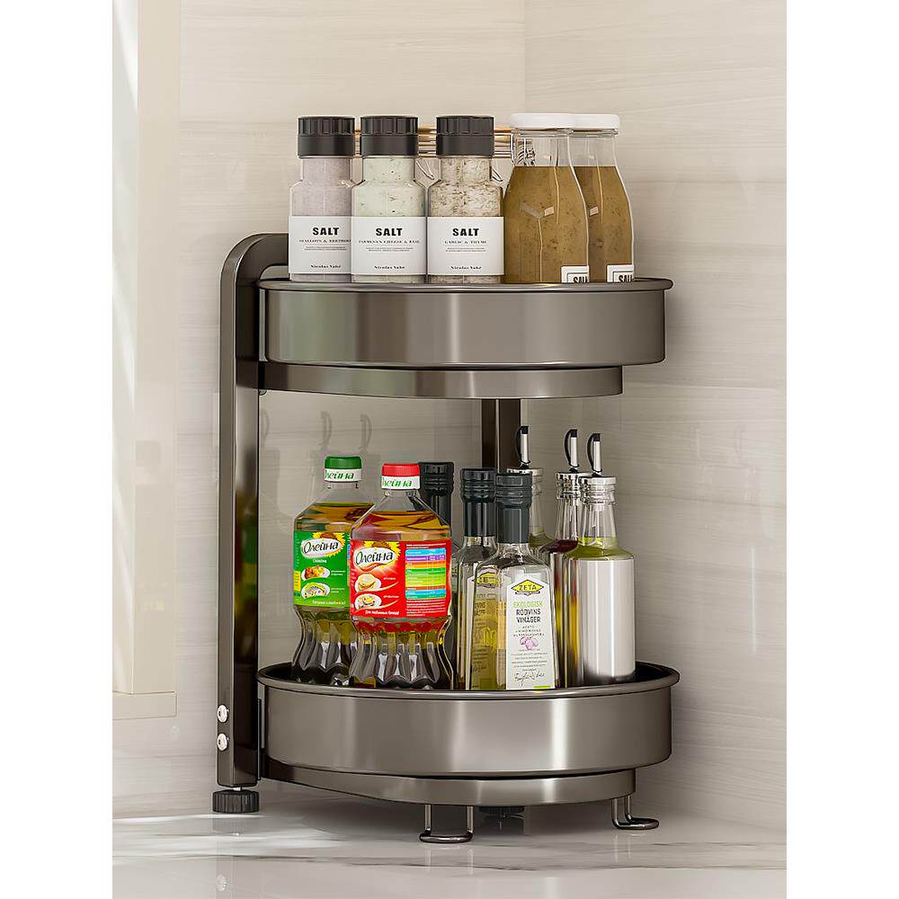 旋转式调味品储藏架厨房调味品储藏架双层家用台面转角调味品储藏