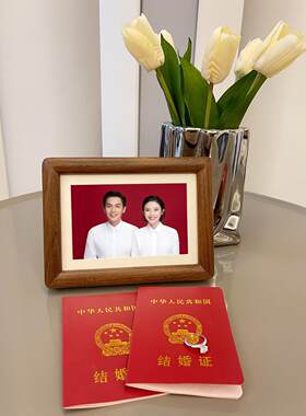 创意实木结婚登记照相框4寸6寸证件照珍藏盒子洗照片做成相框摆台