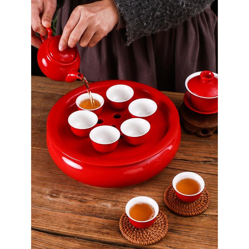 新婚婚礼结婚喜庆陶瓷功夫茶茶具套装红色2025新款新中式风带茶盘