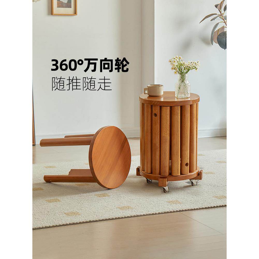 实木凳子可叠放圆凳茶几家用叠叠乐备用餐桌板凳收纳椅子折叠矮凳