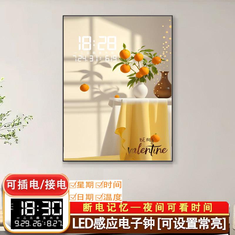 竖款电表箱装饰画带数字钟表万年历花卉强弱配电箱空开盒遮挡挂画