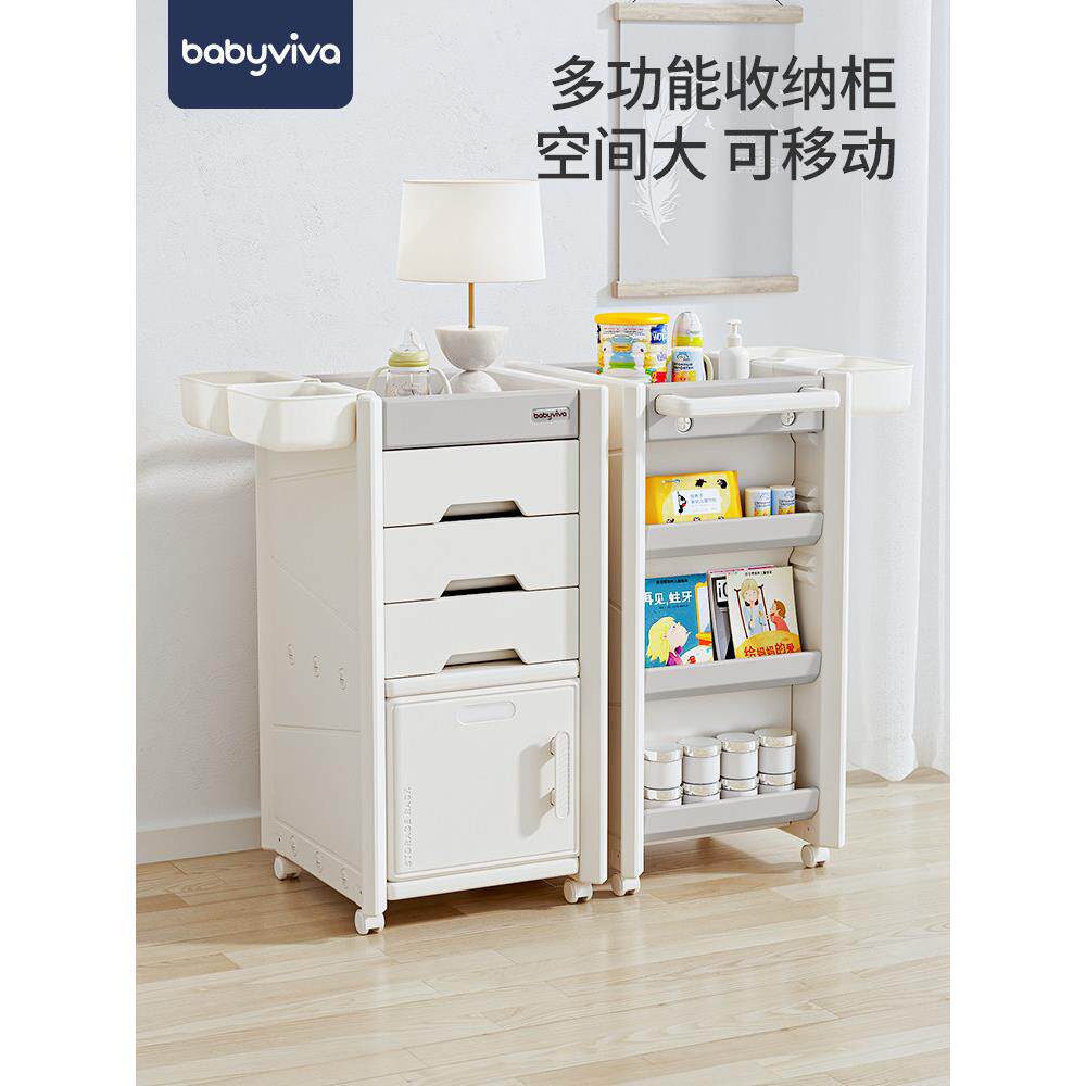 babyviva婴儿用品喂养台收纳柜床头置物架护理推车移动奶瓶储物架