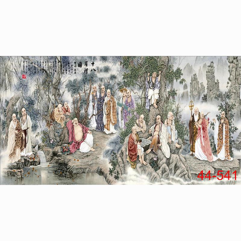 中国画人物画高清字画客厅餐厅沙发背景墙墙面贴画挂画十八罗汉图