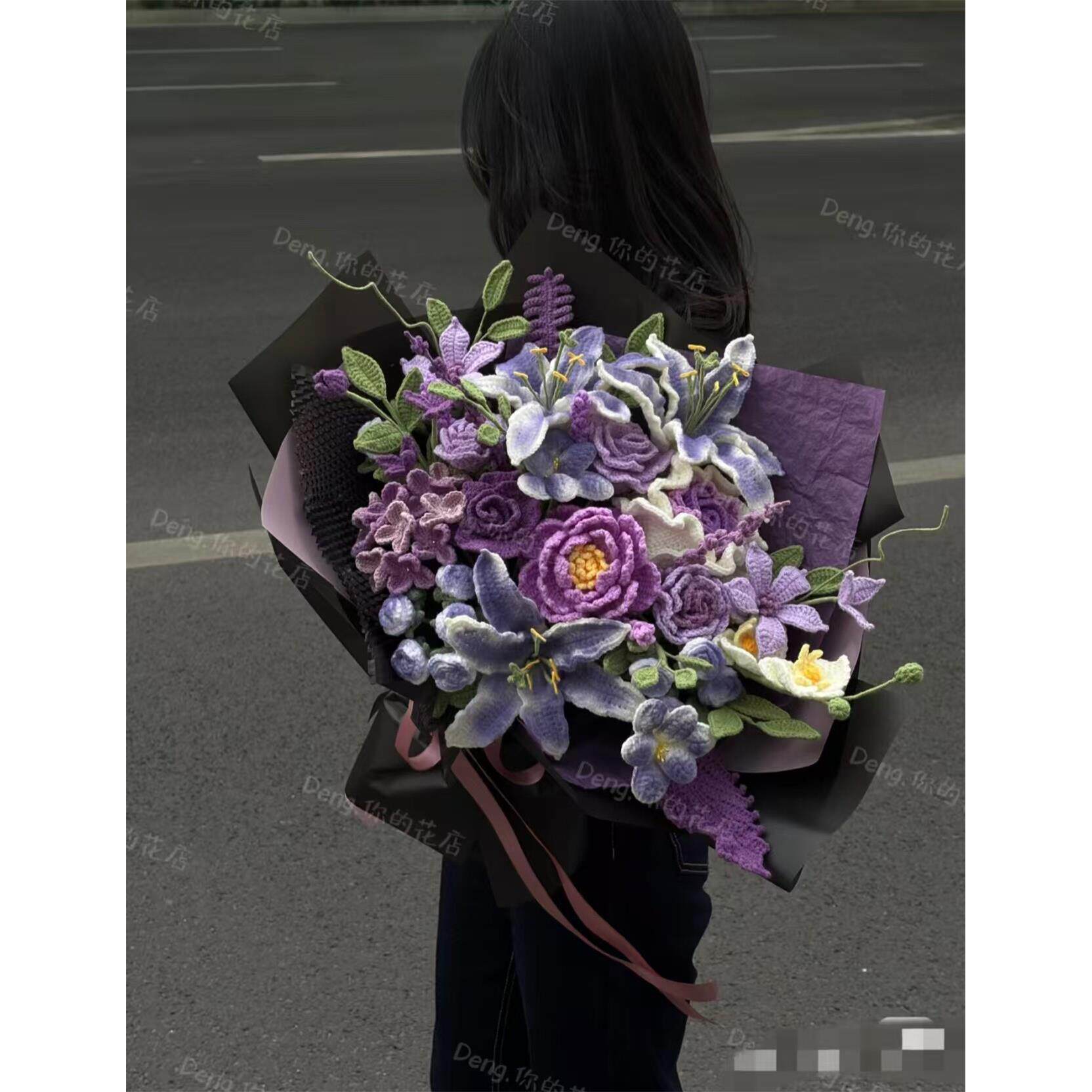 成品精品复古花束毛线钩织向日葵牡丹仿真花教师节高端礼物跨境