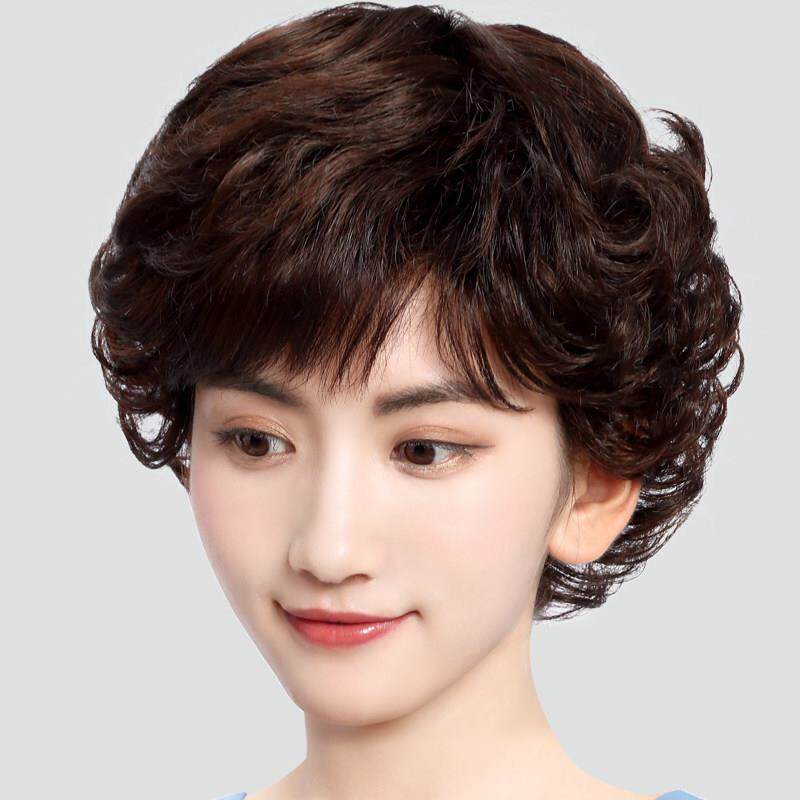 妈妈假发女短发假发套真发头套全真自然头发中老年款女士真人发丝