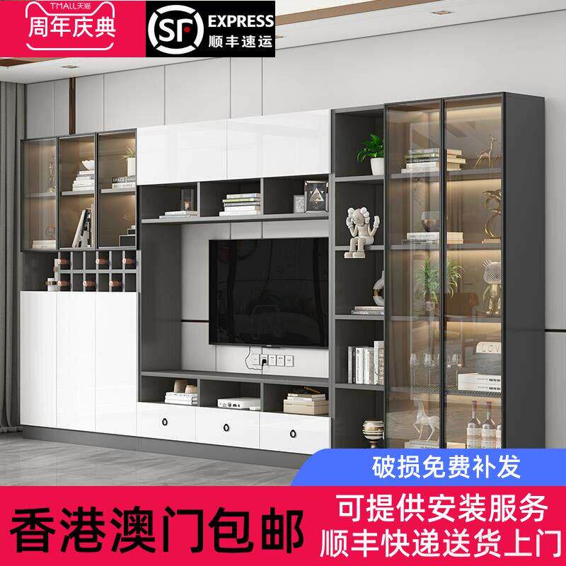 【香港包邮直运】实木电视柜组合隔断柜一体背景墙柜客厅储物柜玻