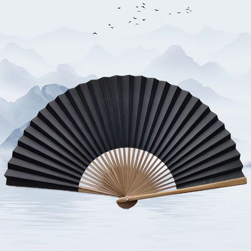 8寸9寸黑纸扇子工艺扇男式扇w素面折扇空白扇子30根扇骨京剧戏剧