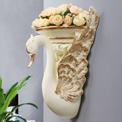 欧式壁挂创意天鹅插花壁饰电视背影墙装饰品房间柱子挂件墙壁挂饰