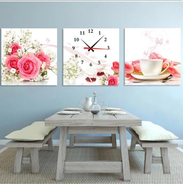 现代客厅装饰画横幅无框s画钟表饭厅餐厅壁画卧室三联挂画艺术挂