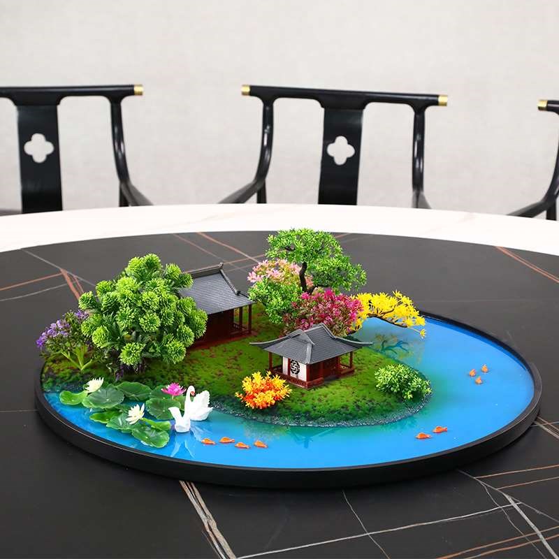 酒店餐桌转盘中间摆花大圆桌摆件高档饭店桌面微景观盆景桌花装饰