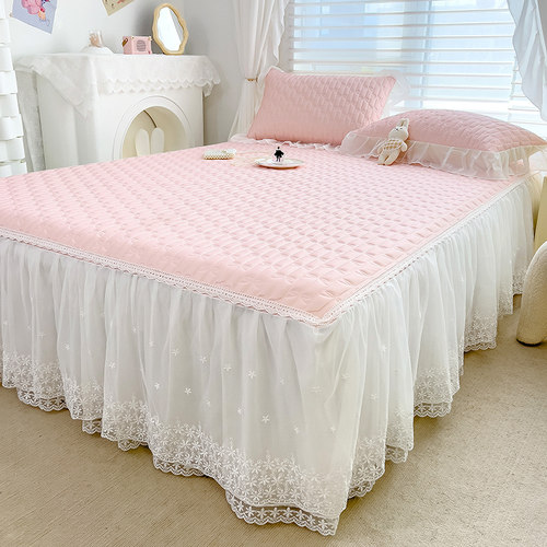 A类公主c风乳胶凉席床裙款三件套夏季冰丝席可水洗可折叠空调软席