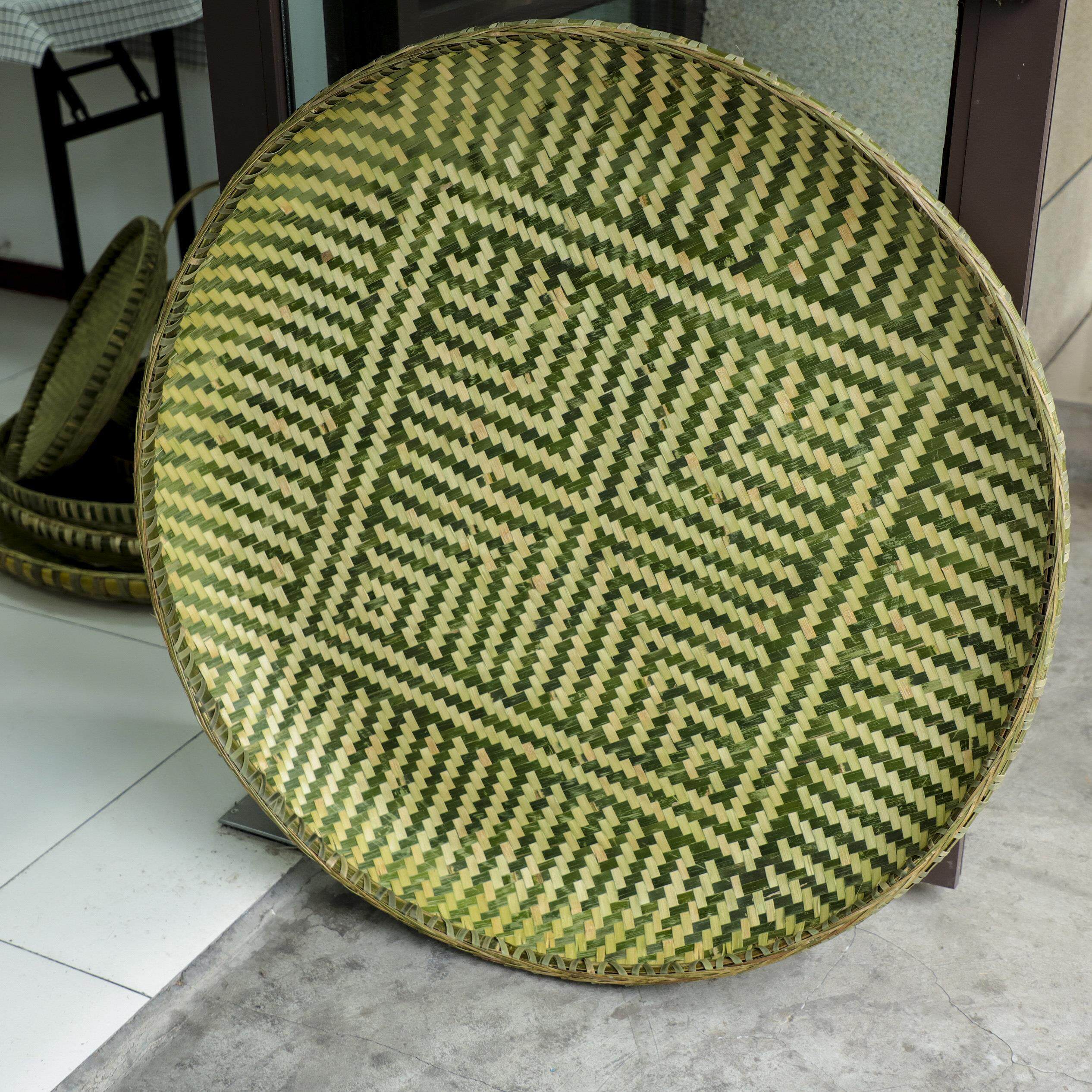 加深大蓝盘竹编簸箕家用竹制品圆形纯手工农用底部加固晾晒装饰