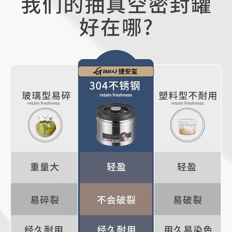 密封罐抽真空储物罐茶叶罐咖啡豆保存罐不锈钢防潮五谷杂粮收纳盒