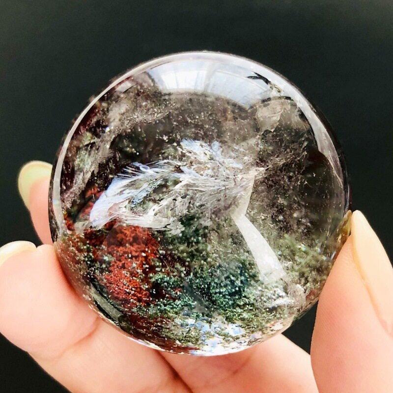 天然水晶原石打磨绿幽灵水晶球家居风水桌面摆件家居摆饰